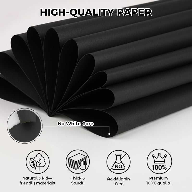 Koogel 100 Sheets Black Cardstock 12 x 12, Heavy Card Stock for Printer, Invitations, Scrapbooking, DIY Crafts and Decoration, Kids Back to School Supplies, 85lb/230gsm - Image 2