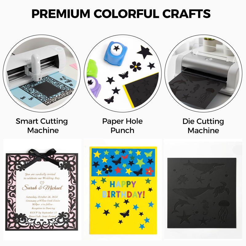 Koogel 100 Sheets Black Cardstock 12 x 12, Heavy Card Stock for Printer, Invitations, Scrapbooking, DIY Crafts and Decoration, Kids Back to School Supplies, 85lb/230gsm - Image 3