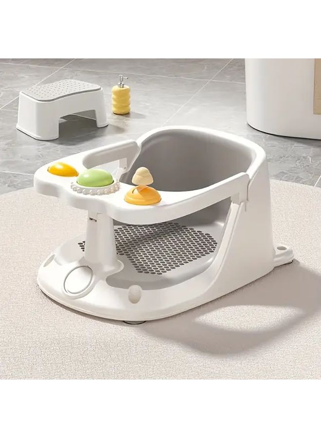 Gray Bath Tub with Safety Harness Non Slip Cushioned Seat Stable Base Easy Clean - Image 1