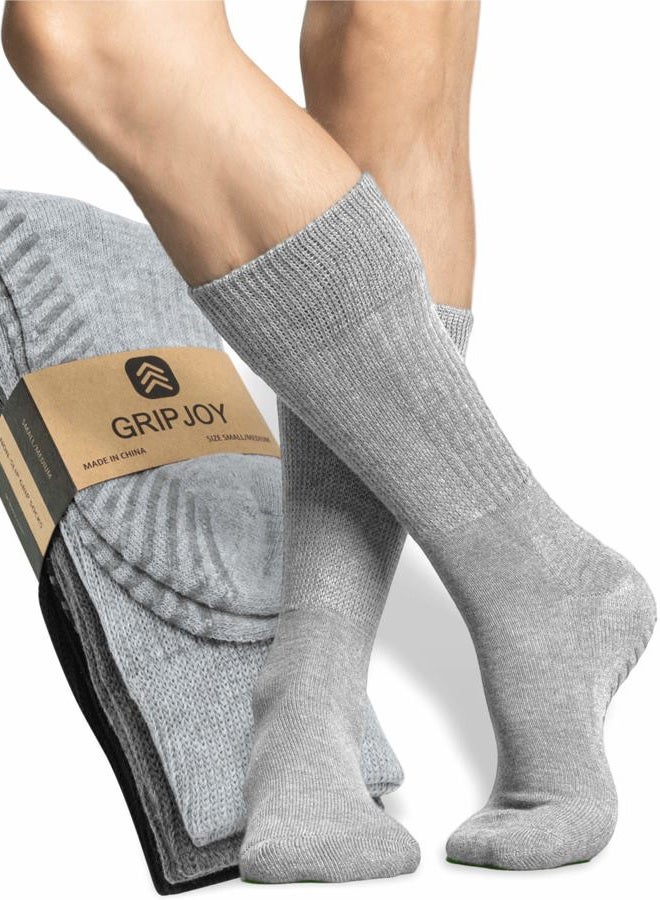Gripjoy Socks with Grippers for Women & Men, 3-Pack Casual Crew Hospital Socks with Grip - Image 1