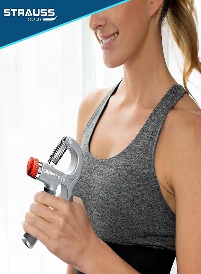 Strauss Adjustable Hand Grip | Adjustable Resistance (10KG - 40KG) | Hand Gripper for Home & Gym Workouts | Perfect for Finger & Forearm Hand Exercises for Men & Women (Black/Grey) | Pack of 10 - Image 2