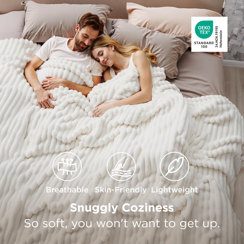 Bedsure GentleSoft Large Fleece Blanket for Bed - Cozy Soft Throw Blankets for Women, Cute Large Throws for Girls, Off White, 120x120 Inches - Image 2