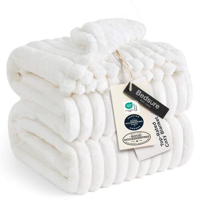 Bedsure GentleSoft Large Fleece Blanket for Bed - Cozy Soft Throw Blankets for Women, Cute Large Throws for Girls, Off White, 120x120 Inches - Image 1