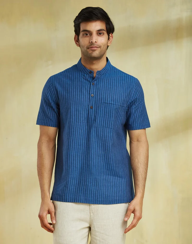 فاب انديا قميص قطني مخطط بياقة متوسطة