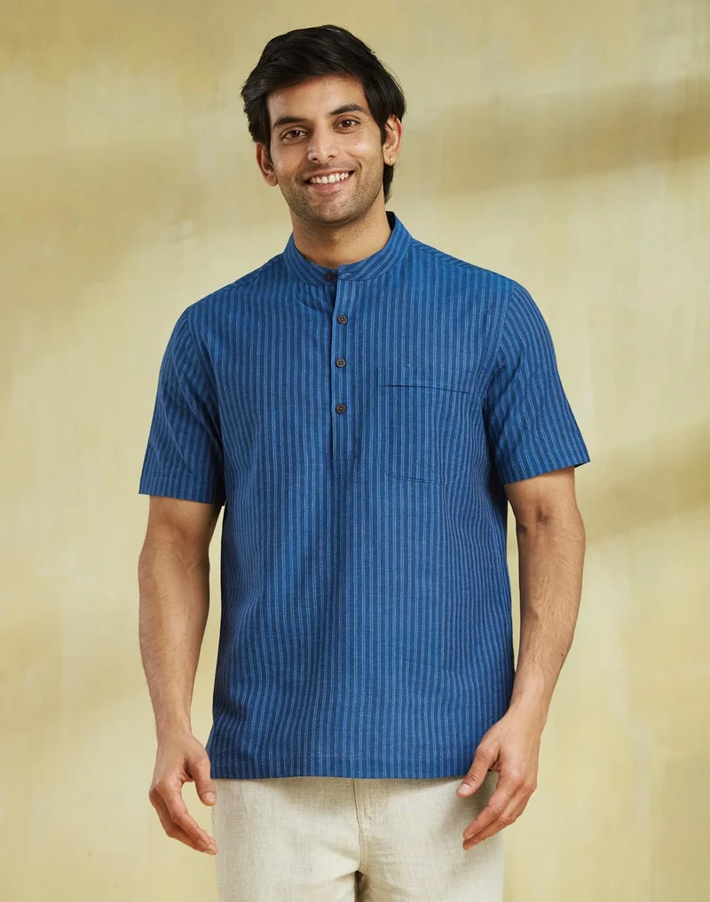 فاب انديا قميص قطني مخطط بياقة متوسطة