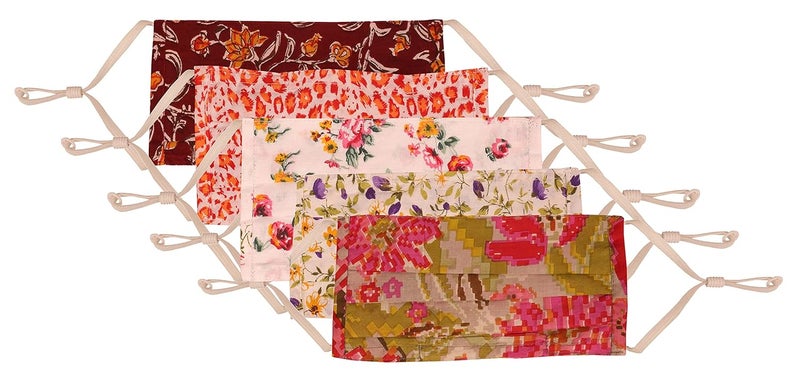 Touchstone Floral Fabric Adjustable filter pocket nose bridge 2 layer anti-pollution smog cold cough protective cotton face mask reusable washable for men, women (Pack of 5). Orange Yellow Pink Brown - Image 2