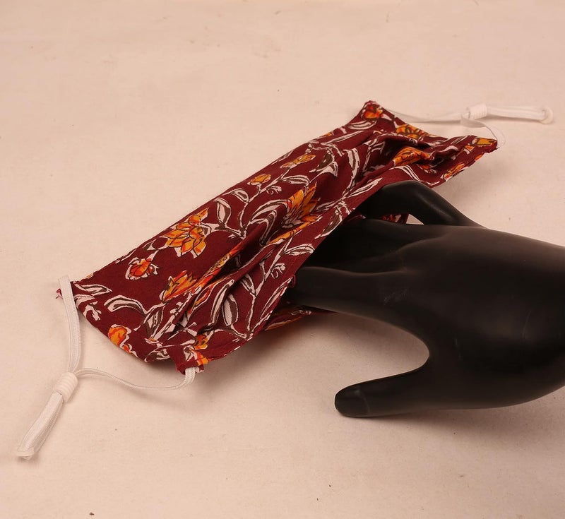 Touchstone Floral Fabric Adjustable filter pocket nose bridge 2 layer anti-pollution smog cold cough protective cotton face mask reusable washable for men, women (Pack of 5). Orange Yellow Pink Brown - Image 3