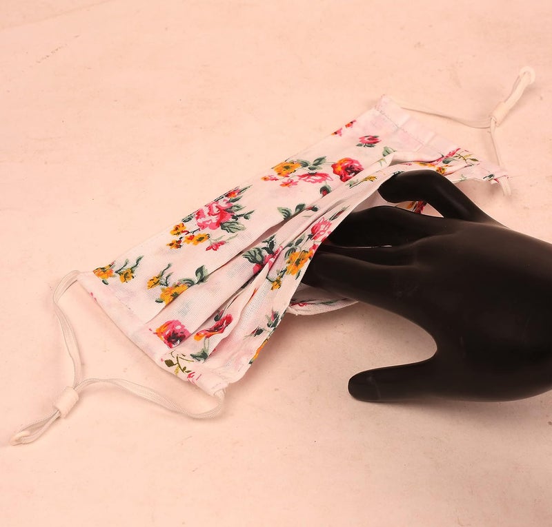 Touchstone Floral Fabric Adjustable filter pocket nose bridge 2 layer anti-pollution smog cold cough protective cotton face mask reusable washable for men, women (Pack of 5). Orange Yellow Pink Brown - Image 5