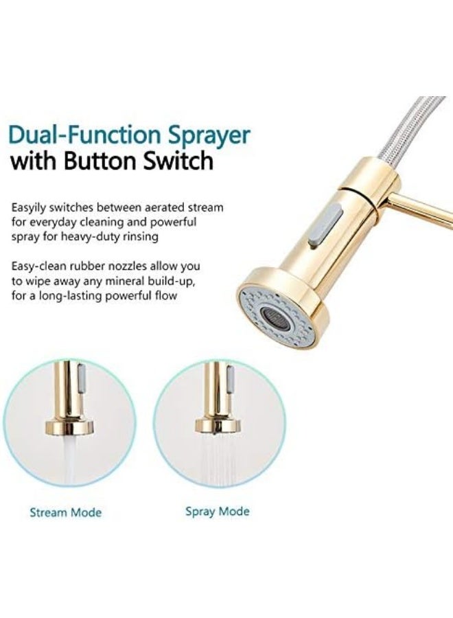 Luxury Gold Spring Kitchen Faucet with Pull Down Spray | Commercial Style Sink Mixer Tap | High Arc Brass Kitchen Faucet with Dual Spray Function - Image 4