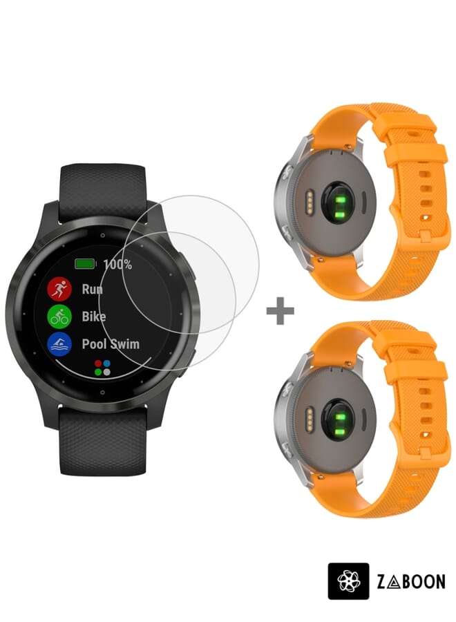 Glass Watch Band For Garmin Vivoactive 4S 2pcs Small Plaid Silicone  with 2pcs Tempered Glass Film(Orange) - Image 1