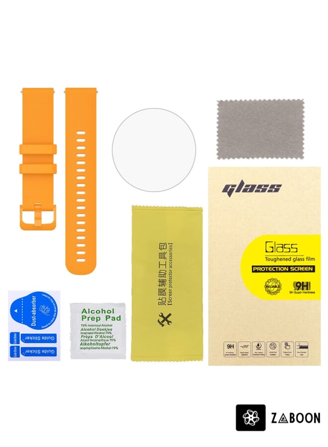 Glass Watch Band For Garmin Vivoactive 4S 2pcs Small Plaid Silicone  with 2pcs Tempered Glass Film(Orange) - Image 2
