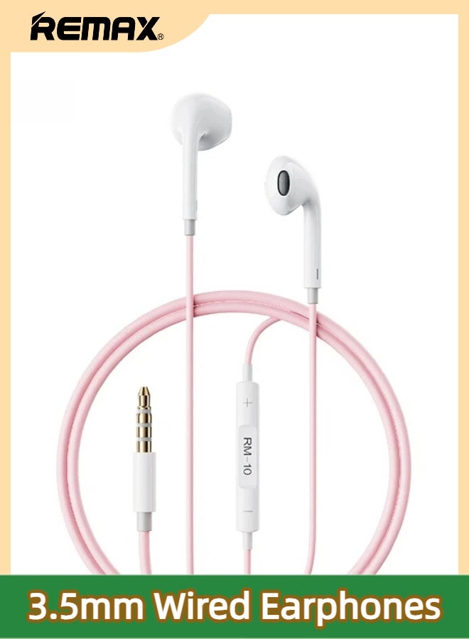 REMAX RM-10 Colorful 3.5mm Wired In Ear Stereo Earphones With Mic & Inline Control, Comfort Ergonomic Ear Tip, Ideal for Old Mobile Tablet Laptop PC Gaming Online Class Car AUX (Cherry Pink) - Image 1