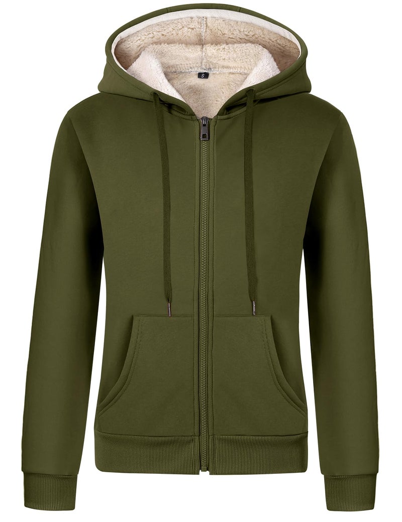 Gihuo Women's Sherpa Lined Hooded Sweatshirt Zip Up Winter Warm Hoodie Comfy Hooded Fleece Jacket (US, Alpha, Large, Regular, Regular, ArmyGreen) - Image 1