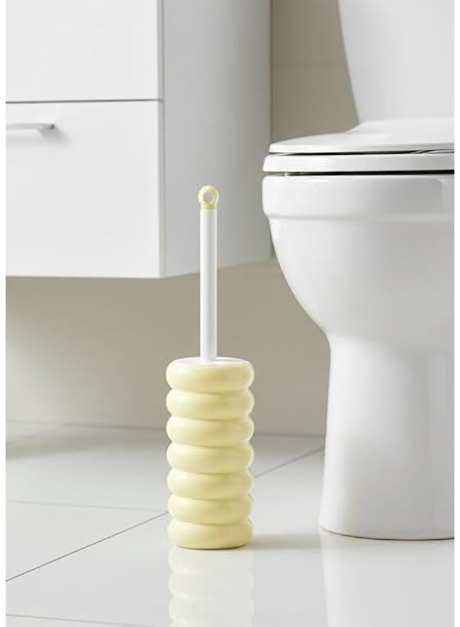 Spaceshoop Modern Toilet Brush and Holder Set Stylish Ribbed Wavy Design Ergonomic Long Handle with Deep Cleaning Bristles Space Saving Decorative Bathroom Accessory 1 Yellow - Image 2