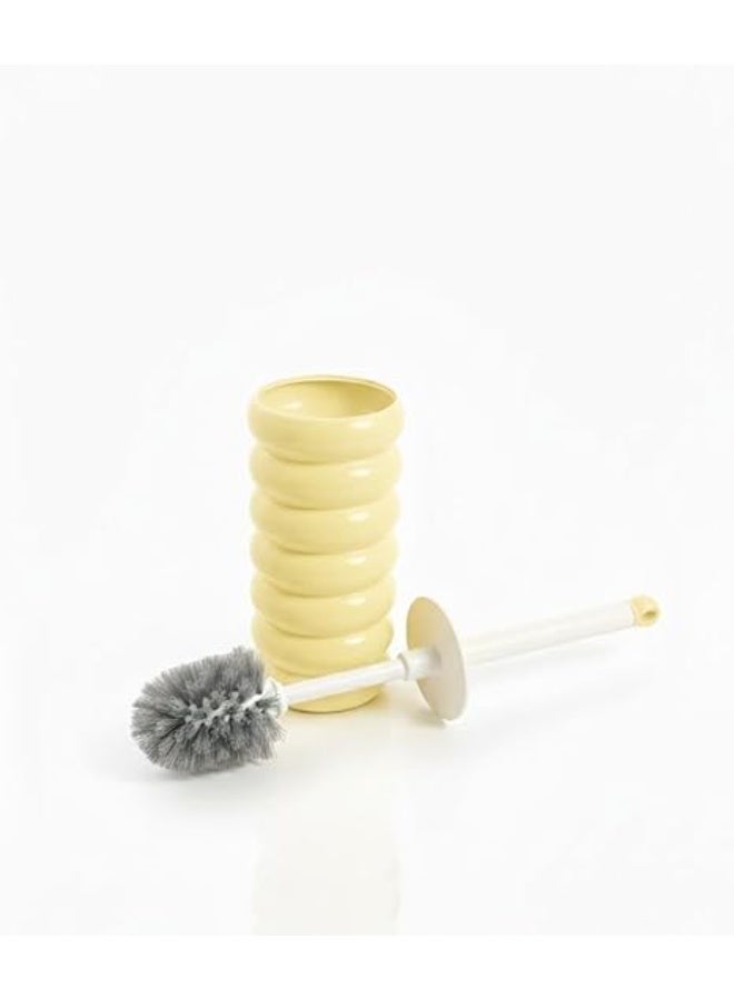 Spaceshoop Modern Toilet Brush and Holder Set Stylish Ribbed Wavy Design Ergonomic Long Handle with Deep Cleaning Bristles Space Saving Decorative Bathroom Accessory 1 Yellow - Image 4