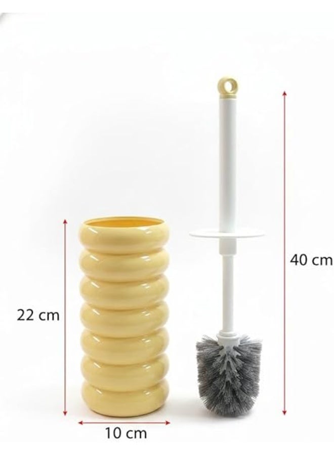 Spaceshoop Modern Toilet Brush and Holder Set Stylish Ribbed Wavy Design Ergonomic Long Handle with Deep Cleaning Bristles Space Saving Decorative Bathroom Accessory 1 Yellow - Image 3
