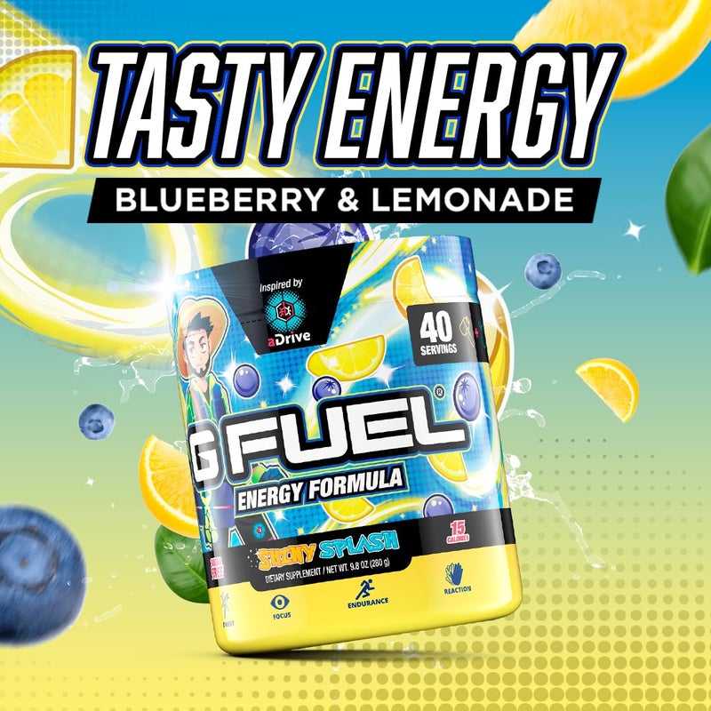 G Fuel aDrive Energy Drink Powder, Pre Workout Caffeine Mix for Gaming, Sugar Free Focus Amino, Vitamin + Antioxidants, 9.9oz (Blueberry & Lemonade, 40 Servings) - Image 4