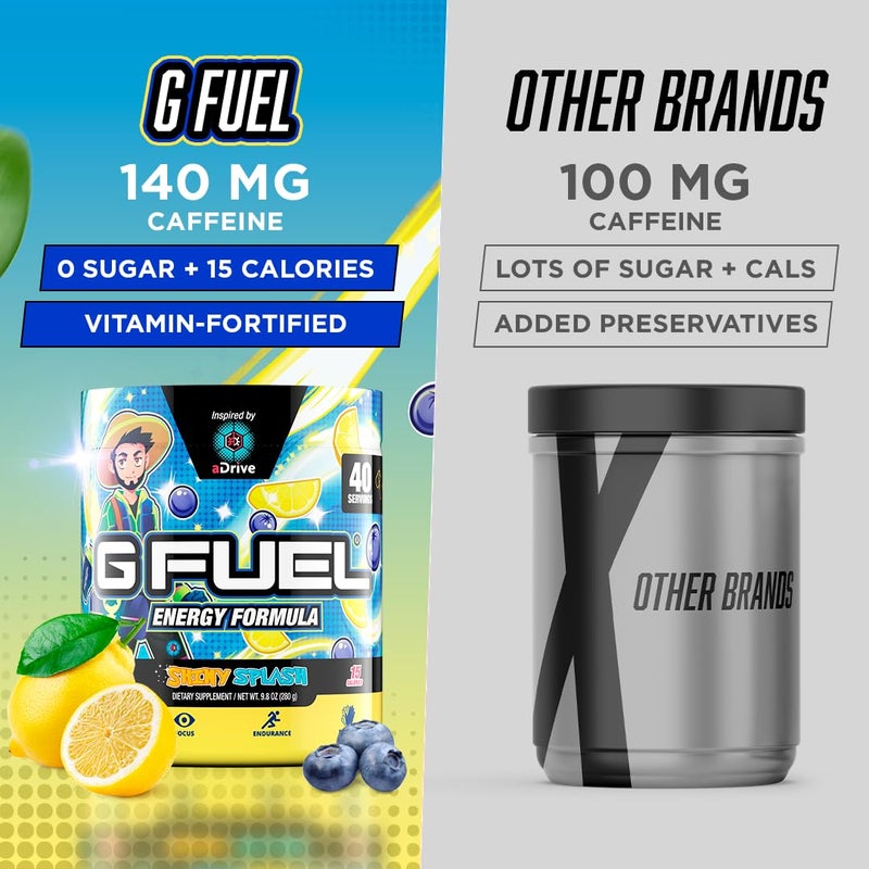 G Fuel aDrive Energy Drink Powder, Pre Workout Caffeine Mix for Gaming, Sugar Free Focus Amino, Vitamin + Antioxidants, 9.9oz (Blueberry & Lemonade, 40 Servings) - Image 5