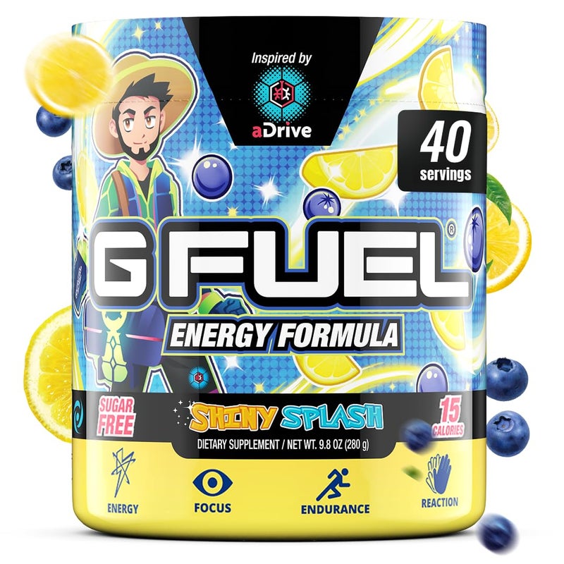 G Fuel aDrive Energy Drink Powder, Pre Workout Caffeine Mix for Gaming, Sugar Free Focus Amino, Vitamin + Antioxidants, 9.9oz (Blueberry & Lemonade, 40 Servings) - Image 1