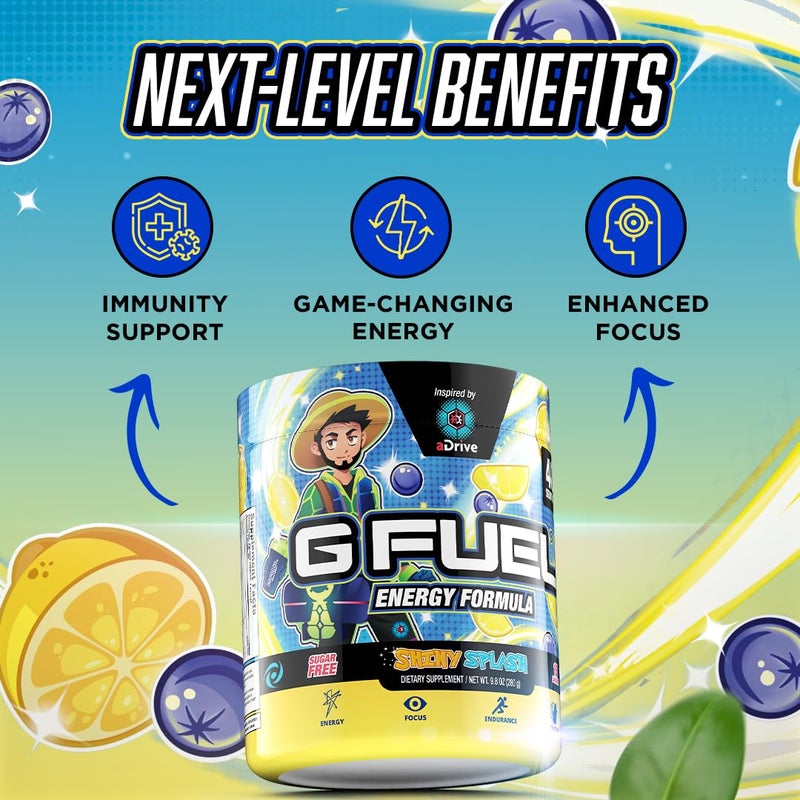 G Fuel aDrive Energy Drink Powder, Pre Workout Caffeine Mix for Gaming, Sugar Free Focus Amino, Vitamin + Antioxidants, 9.9oz (Blueberry & Lemonade, 40 Servings) - Image 3