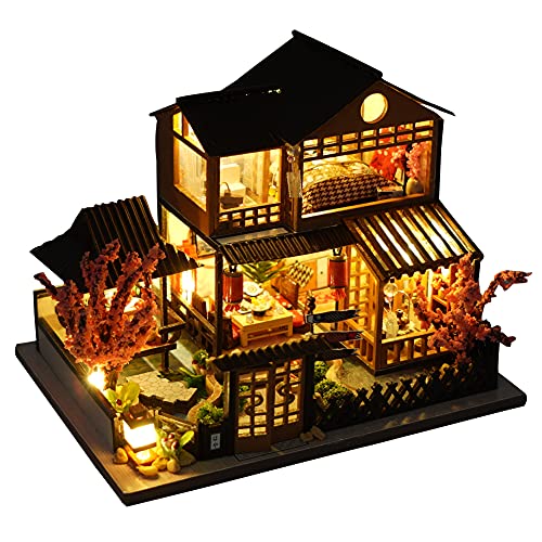 TOPBSFARNY Miniature Wooden Dollhouse Japanese/Seaside/Car House Market DIY Doll House Kit Villa Building 3D Model Creative Gifts for Friend and Parents (Japanese Style Villa) - Image 2