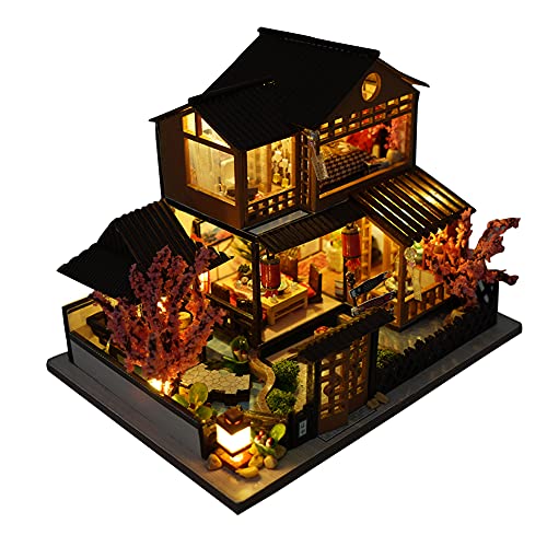 TOPBSFARNY Miniature Wooden Dollhouse Japanese/Seaside/Car House Market DIY Doll House Kit Villa Building 3D Model Creative Gifts for Friend and Parents (Japanese Style Villa) - Image 1