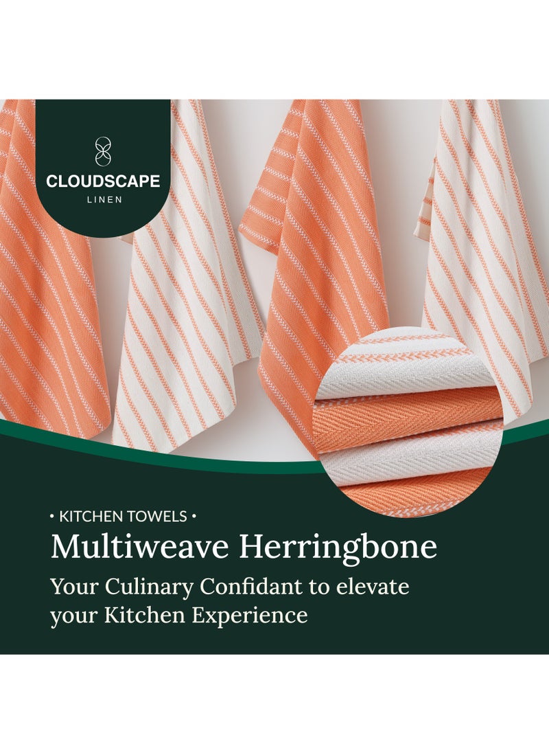 Cloud Scape Linen 100% Cotton Herringbone Kitchen Towels Set- Pack of 4, 18x 28 inches - Highly Absorbent and Quick Dry Dish Towels, Coral  - Image 2