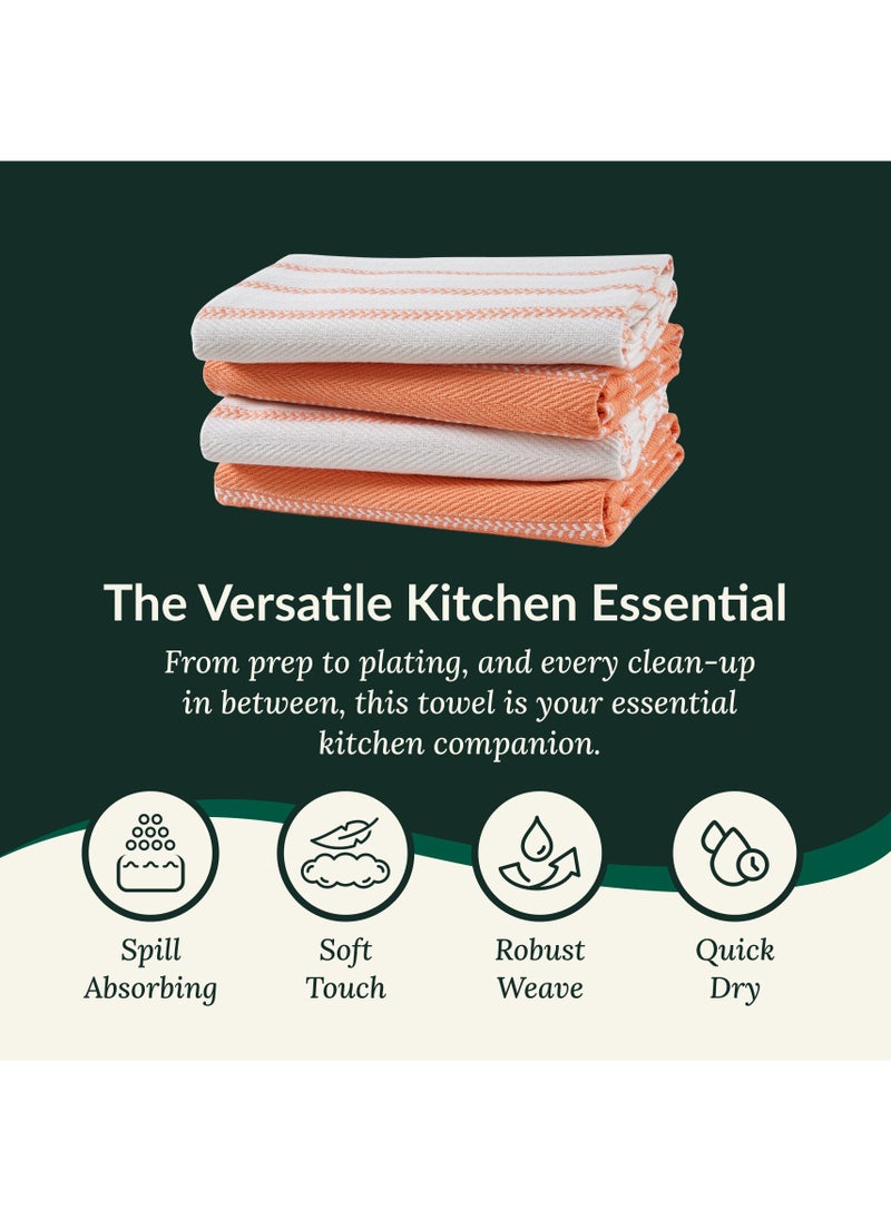 Cloud Scape Linen 100% Cotton Herringbone Kitchen Towels Set- Pack of 4, 18x 28 inches - Highly Absorbent and Quick Dry Dish Towels, Coral  - Image 3