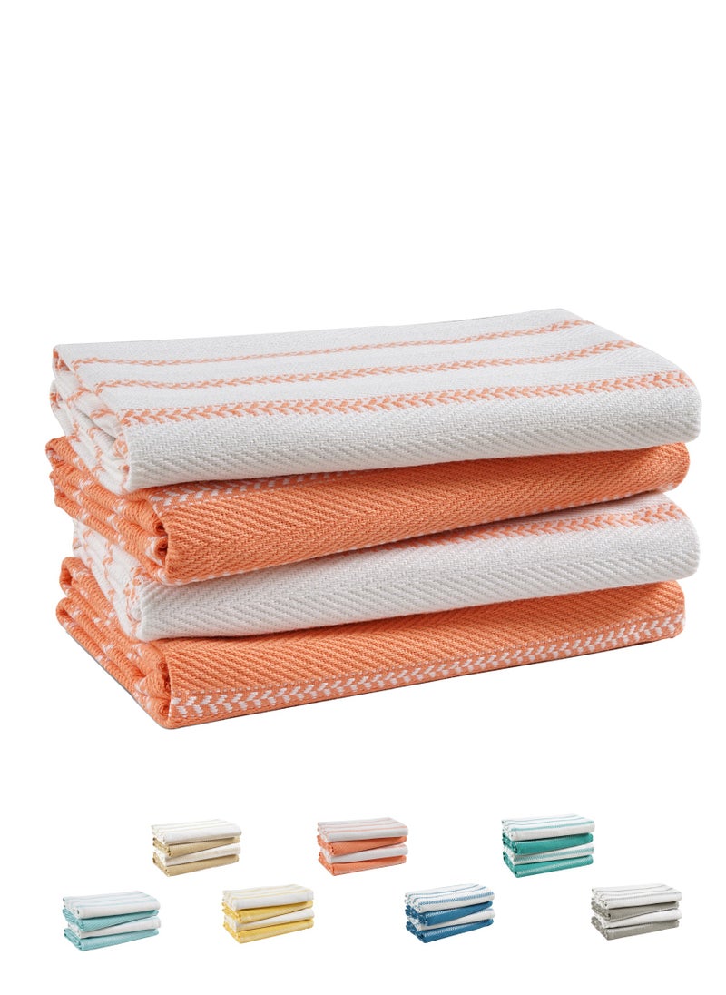 Cloud Scape Linen 100% Cotton Herringbone Kitchen Towels Set- Pack of 4, 18x 28 inches - Highly Absorbent and Quick Dry Dish Towels, Coral  - Image 1