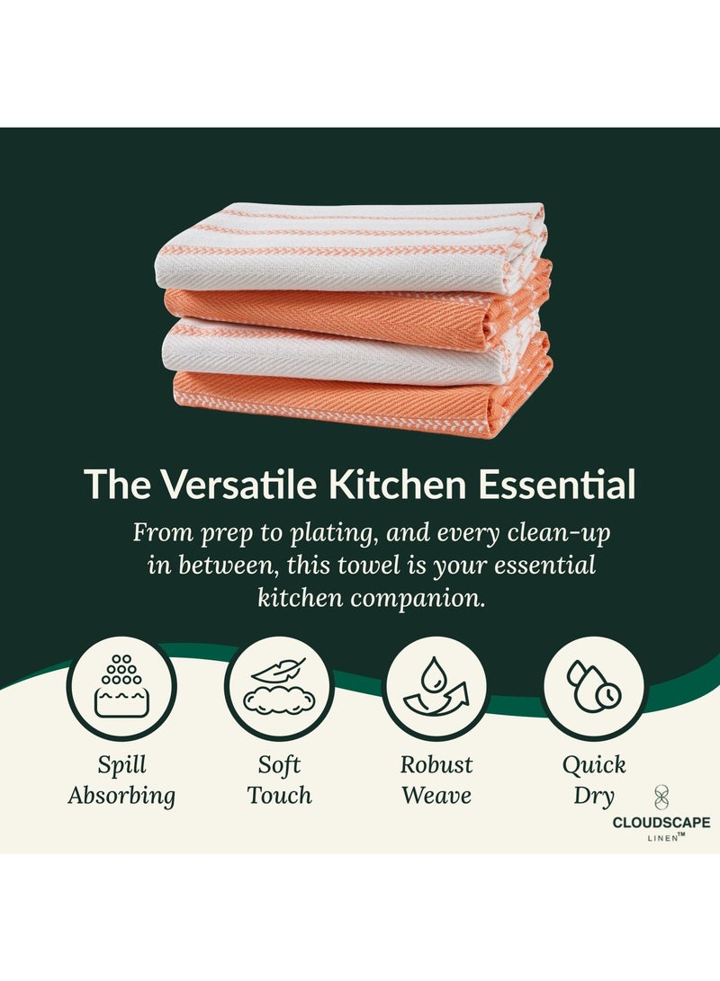 Cloud Scape Linen 100% Cotton Herringbone Kitchen Towels Set- Pack of 4, 18x 28 inches - Highly Absorbent and Quick Dry Dish Towels, Coral - Image 3