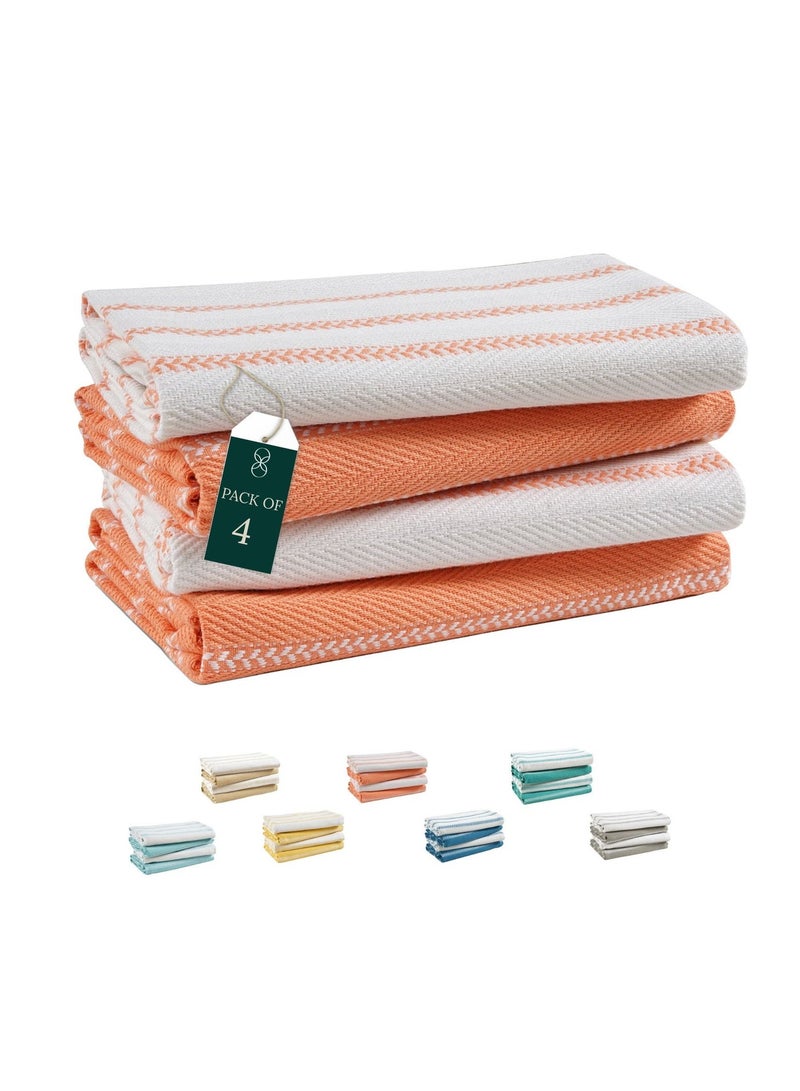 Cloud Scape Linen 100% Cotton Herringbone Kitchen Towels Set- Pack of 4, 18x 28 inches - Highly Absorbent and Quick Dry Dish Towels, Coral - Image 2