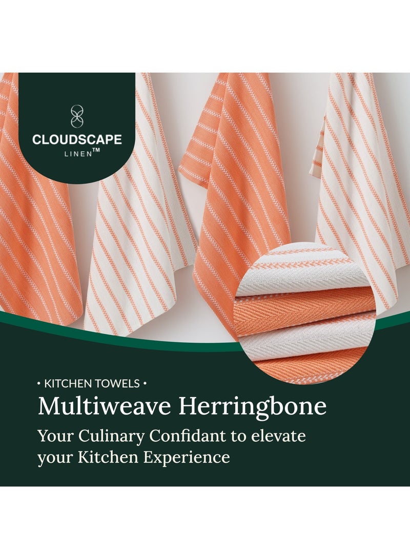 Cloud Scape Linen 100% Cotton Herringbone Kitchen Towels Set- Pack of 4, 18x 28 inches - Highly Absorbent and Quick Dry Dish Towels, Coral - Image 4