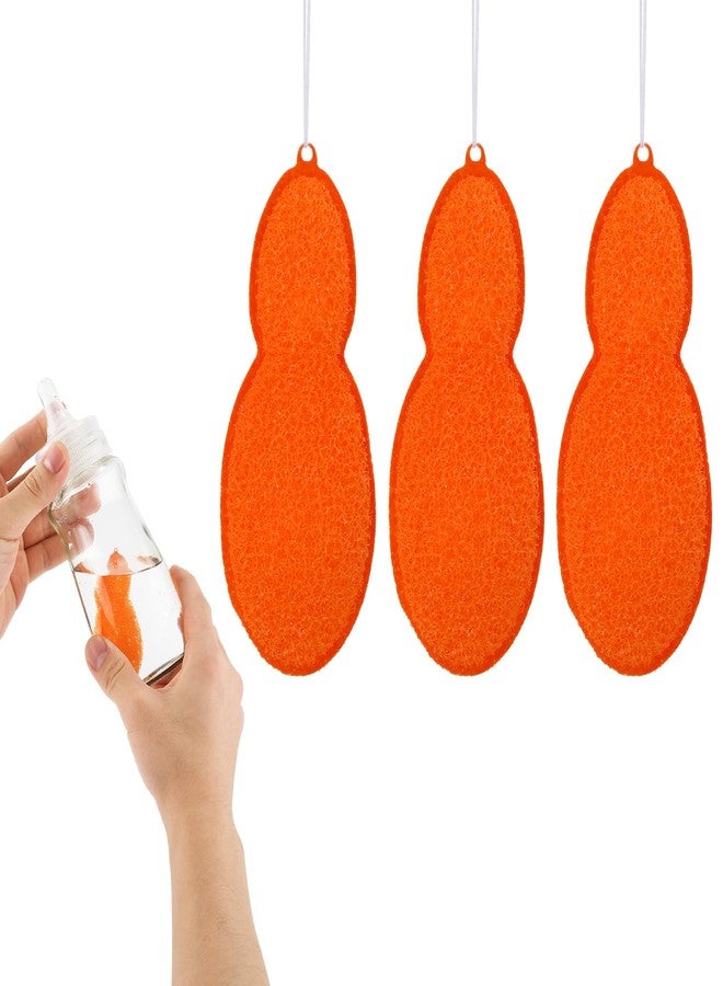 NQEUEPN 3pcs Beans-Shaped Bottle Cleaning Sponges, Magic Beans Water Bottle Cleaner Sponge with Ceramic Balls, Reusable Small Mouth Bottle Clean Sponges, Easy to Clean (Orange) - Image 1