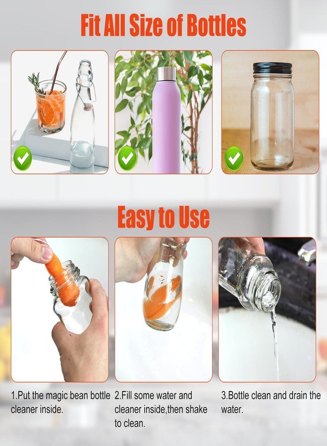 NQEUEPN 3pcs Beans-Shaped Bottle Cleaning Sponges, Magic Beans Water Bottle Cleaner Sponge with Ceramic Balls, Reusable Small Mouth Bottle Clean Sponges, Easy to Clean (Orange) - Image 4