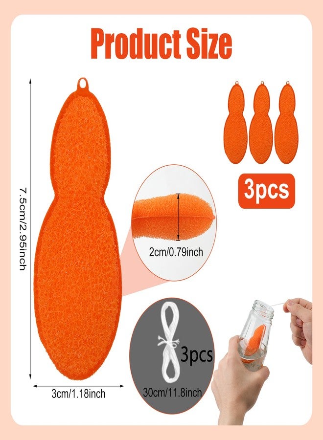 NQEUEPN 3pcs Beans-Shaped Bottle Cleaning Sponges, Magic Beans Water Bottle Cleaner Sponge with Ceramic Balls, Reusable Small Mouth Bottle Clean Sponges, Easy to Clean (Orange) - Image 2