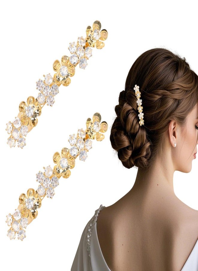 AMCAMI 2PCS Rhinestone Hair Clips,Gold Wedding Hair Clips For Women，Fancy Gold Hair Barrettes For Bridal Bridesmaid Prom - Image 1