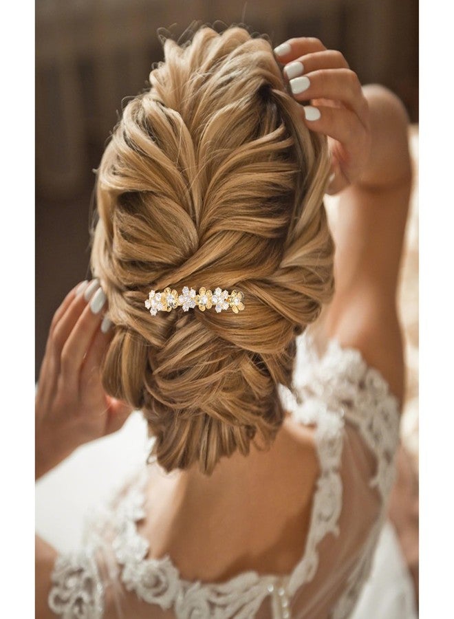 AMCAMI 2PCS Rhinestone Hair Clips,Gold Wedding Hair Clips For Women，Fancy Gold Hair Barrettes For Bridal Bridesmaid Prom - Image 4