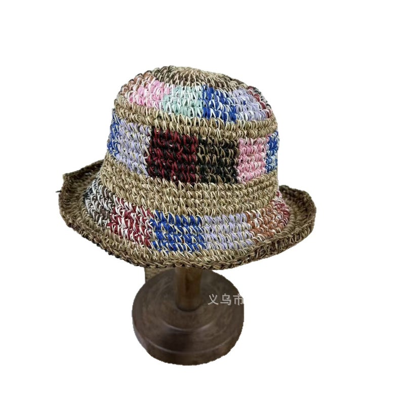 Colorful Handwoven Straw Bucket Hat Foldable Sun Beach Hat - Image 5