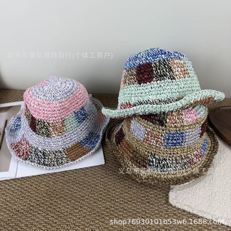 Colorful Handwoven Straw Bucket Hat Foldable Sun Beach Hat - Image 2