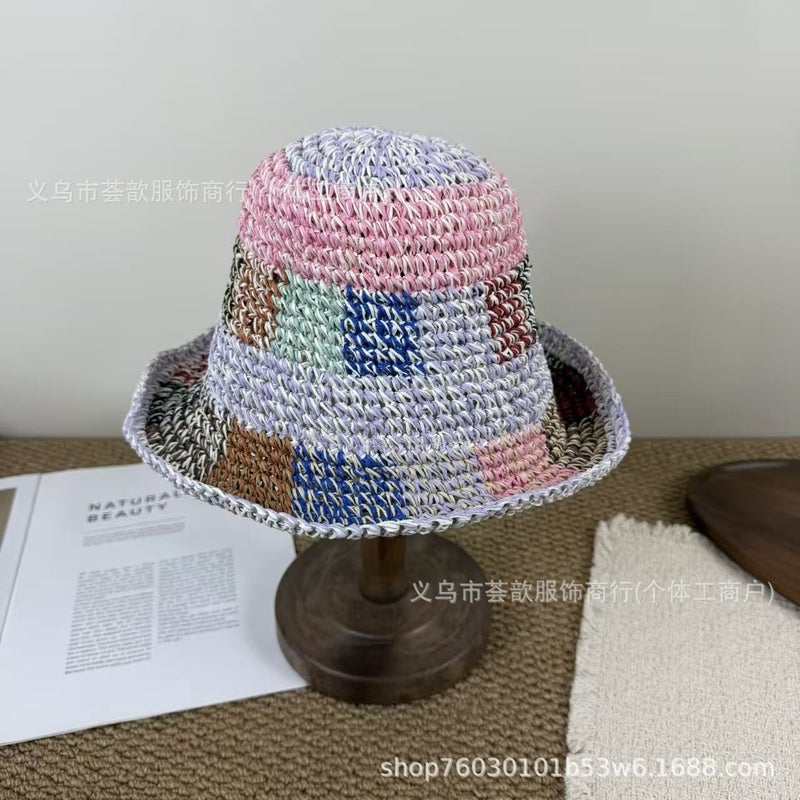 Colorful Handwoven Straw Bucket Hat Foldable Sun Beach Hat - Image 3
