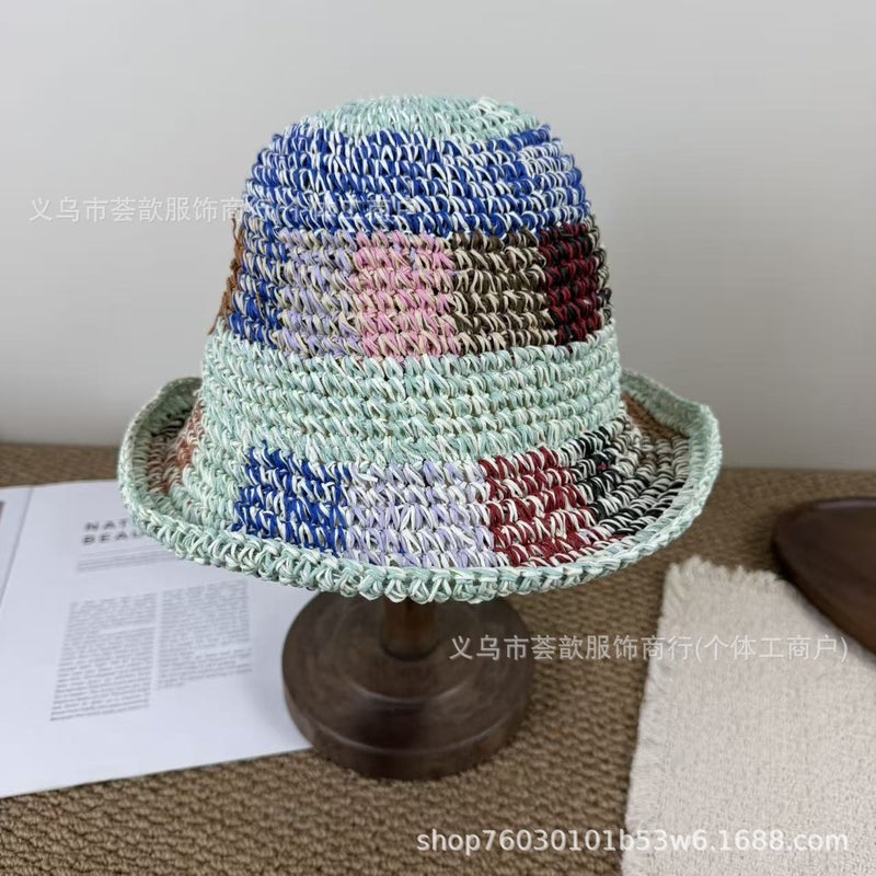 Colorful Handwoven Straw Bucket Hat Foldable Sun Beach Hat - Image 4