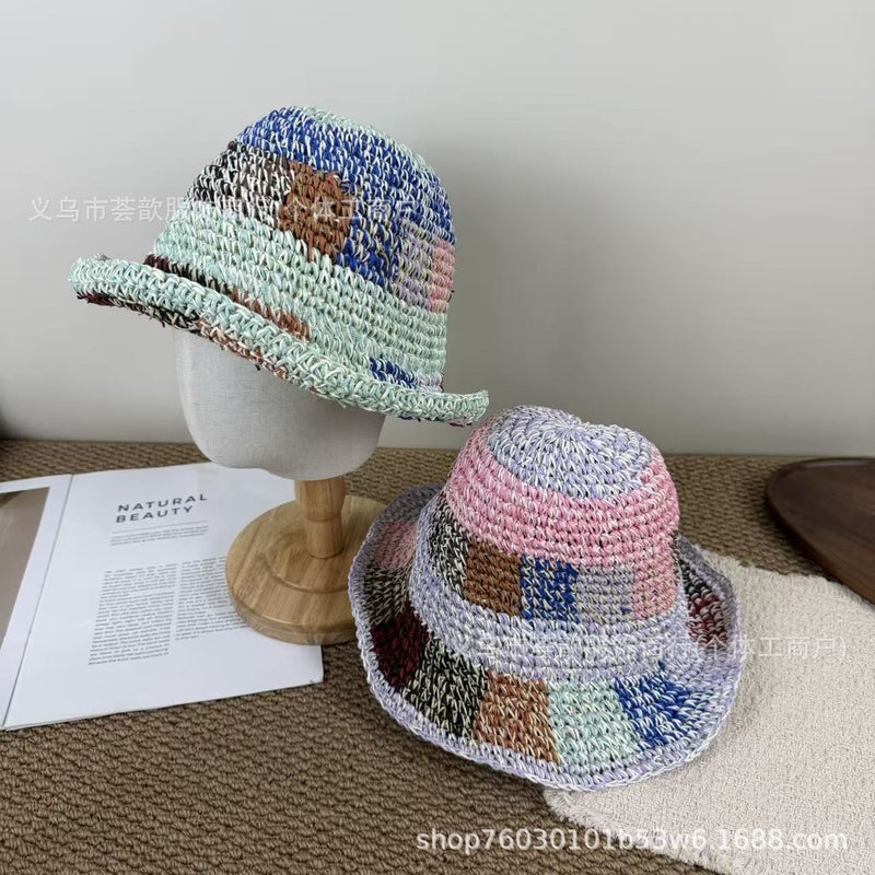 Colorful Handwoven Straw Bucket Hat Foldable Sun Beach Hat - Image 1