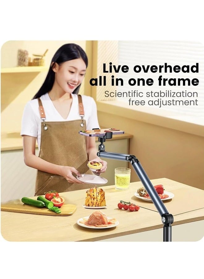 ELTRAZONE حامل هاتف محمول قائم مع تصميم كاتليفر علوي - قابل للتعديل في الارتفاع وقابل للدوران 360°، حامل أرضي مستقر لتصوير الفيديو، البث المباشر، مشاهدة الأفلام، استخدام بدون يد للهواتف الذكية والأجهزة اللوحية - Image 2