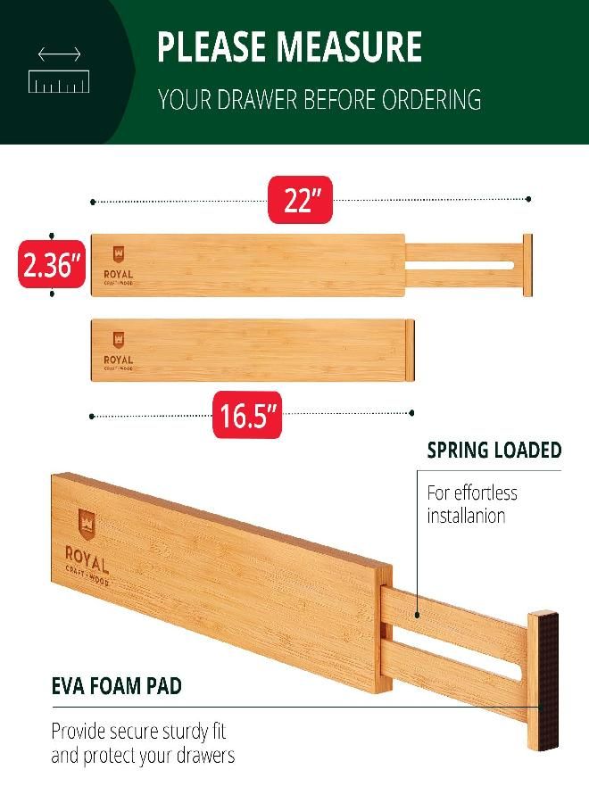 Royal Craft Wood ROYAL CRAFT WOOD Luxury Bamboo Kitchen Drawer Organizer - Silverware Organizer and Cutlery Tray with Grooved Drawer Dividers for Flatware and Kitchen Utensils (7 Slot, Natural) - Image 1