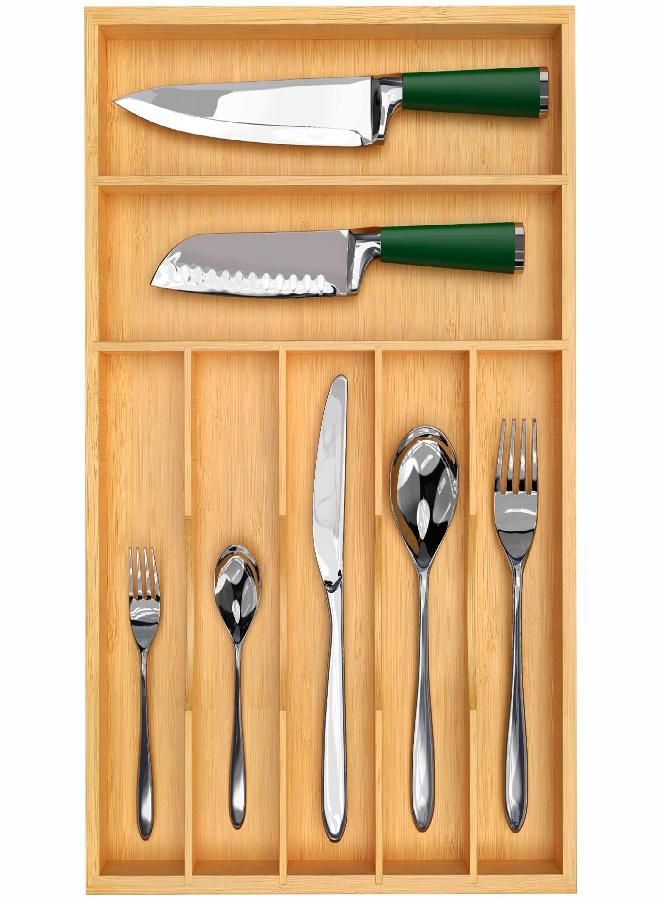 Royal Craft Wood ROYAL CRAFT WOOD Luxury Bamboo Kitchen Drawer Organizer - Silverware Organizer and Cutlery Tray with Grooved Drawer Dividers for Flatware and Kitchen Utensils (7 Slot, Natural) - Image 2