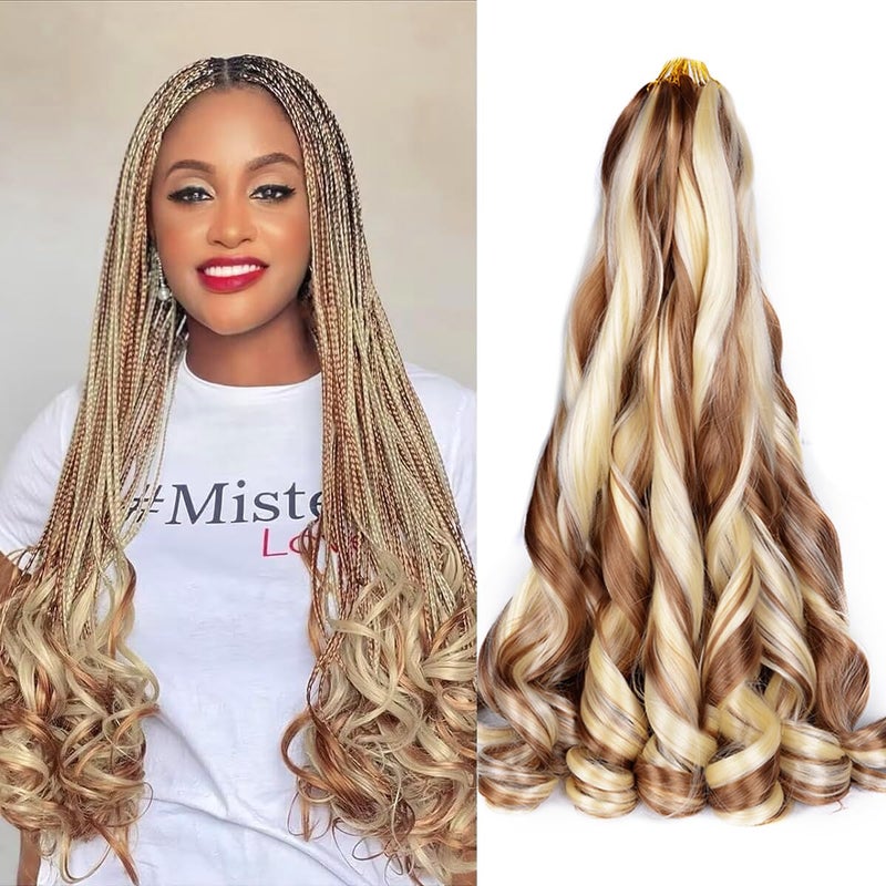 Luoyudu French Curly Braiding Hair for Box Braids,30/613 Loose Wave Braiding Hair 8 Packs 24 Inch 75g/Pack Spanish Curly Synthetic Spiral Curl Braiding Hair Extensions (24 Inch,8 Packs,30/613) - Image 1