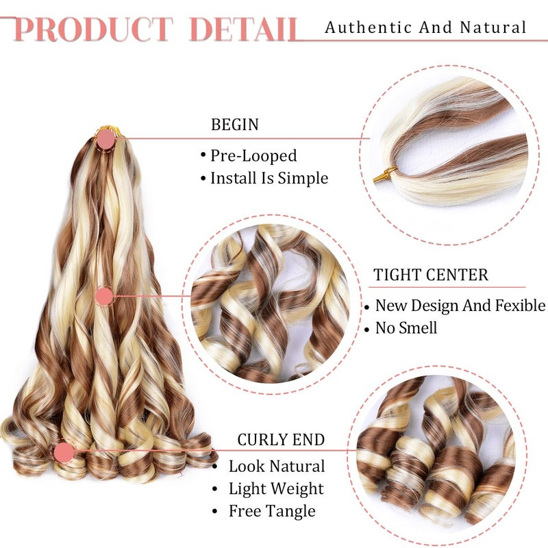 Luoyudu French Curly Braiding Hair for Box Braids,30/613 Loose Wave Braiding Hair 8 Packs 24 Inch 75g/Pack Spanish Curly Synthetic Spiral Curl Braiding Hair Extensions (24 Inch,8 Packs,30/613) - Image 3