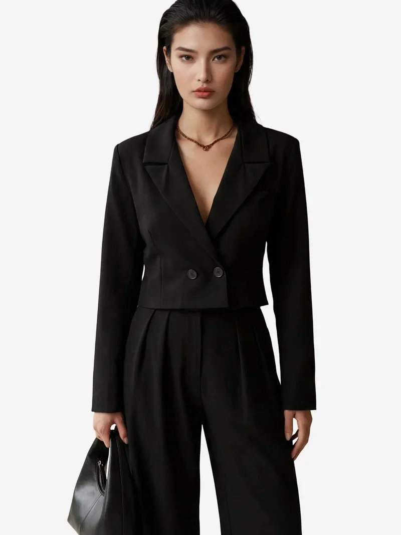 MY FASHION MY FASHION Buttoned Jacket and Pleated Pants Two-Piece Set