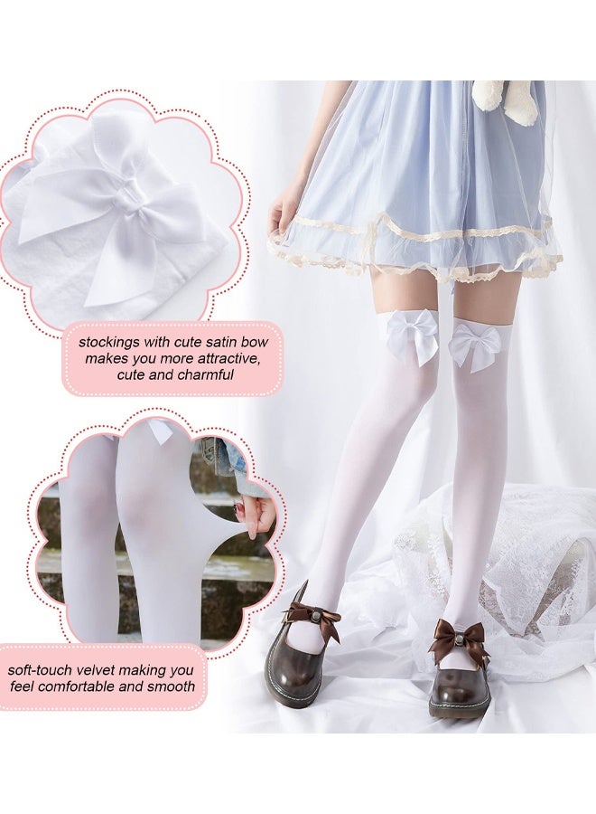 3 Pairs Satin Bow Accent Thigh Highs, Cute Satin Bow, Elastic Breathable Nylon, For Parties, Weddings, Everyday Wear - Image 4