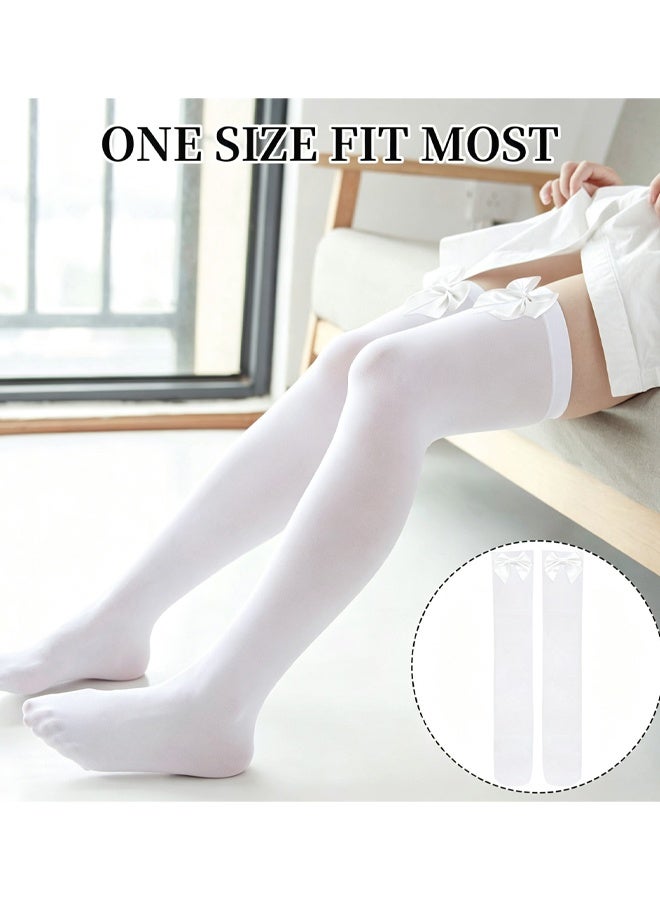 3 Pairs Satin Bow Accent Thigh Highs, Cute Satin Bow, Elastic Breathable Nylon, For Parties, Weddings, Everyday Wear - Image 5